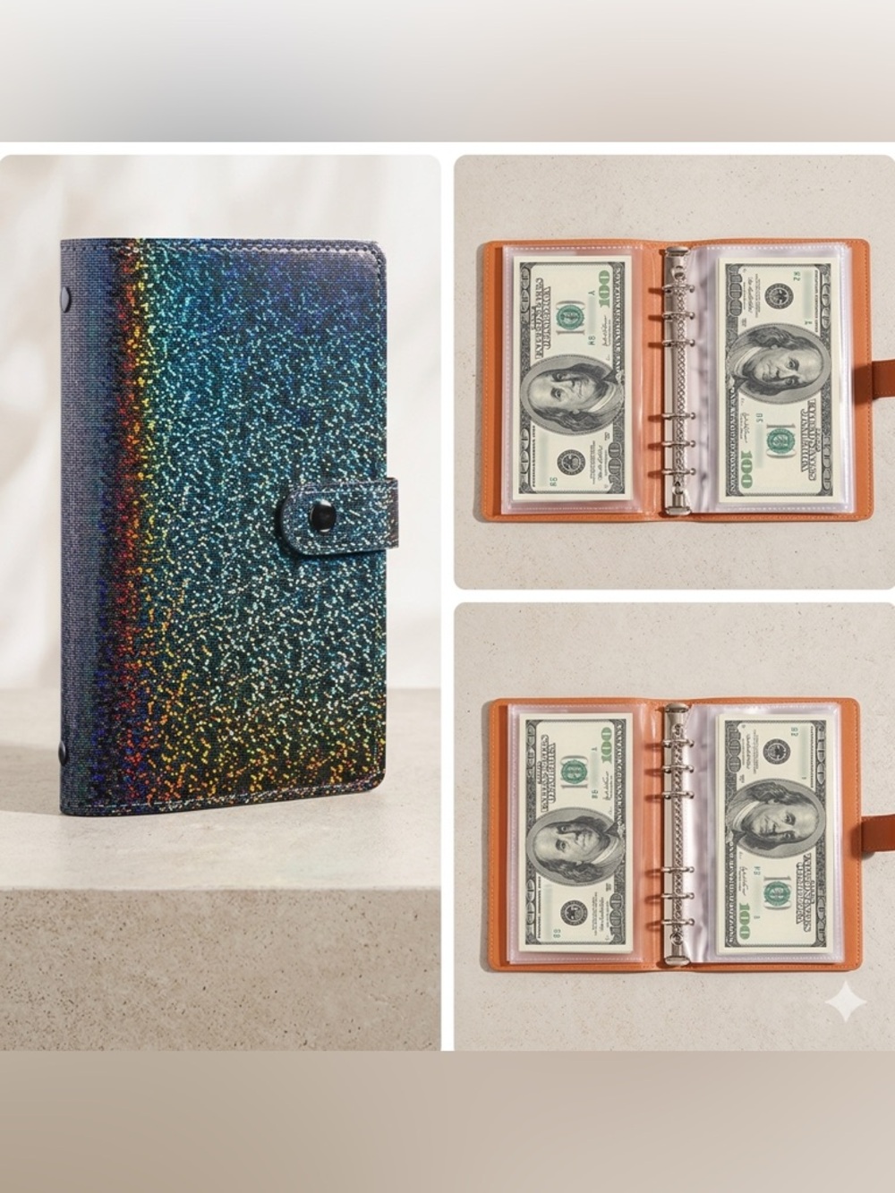 Savings Book Black Glitter Rainbow Card Organizer Wallet - Savings Book